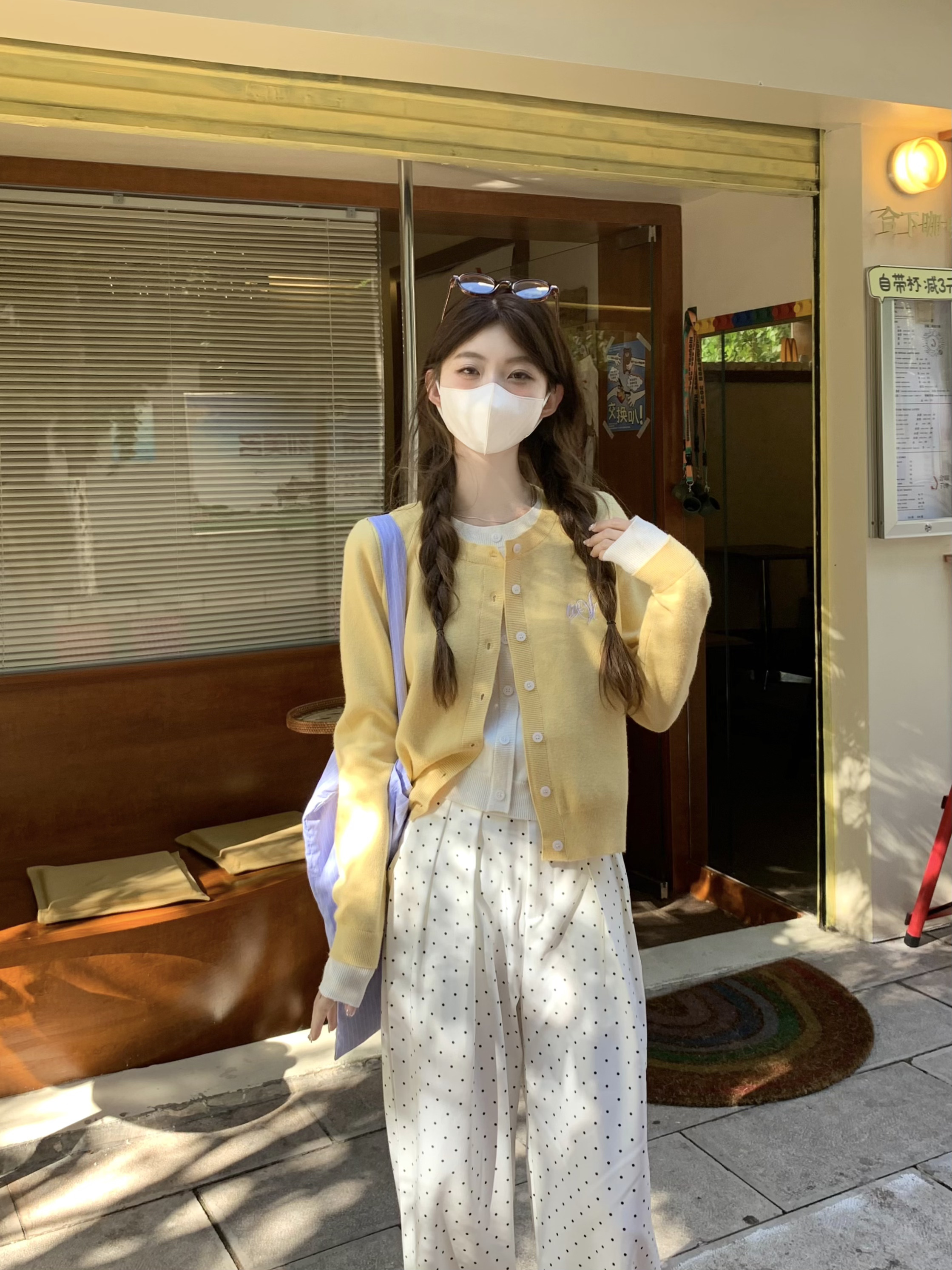 Photographed ~ Early Autumn Two-Piece Long-Sleeve Knit Cardigan + Casual High-Waist Polka Dot Wide-Leg Pants Set