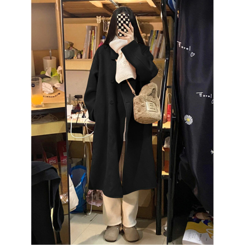 Pink woolen coat for women 2024 autumn and winter new woolen coat Hepburn style small man Korean style