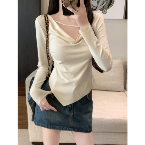 908#Real Shot Rayon 1*1 Autumn Design Gentle Purity Sweet Spicy Belly Covering Long Sleeve T-shirt Women's Top