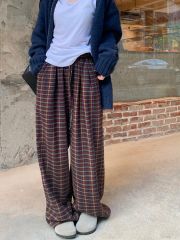 Actual shot 2024~ The relaxed time indispensable wide-leg plaid pants version, perfectly tailored, brushed long pants