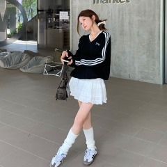 Photographed black hoodie, new spring and autumn outerwear, American-style V-neck, no-hat, loose design long-sleeved top