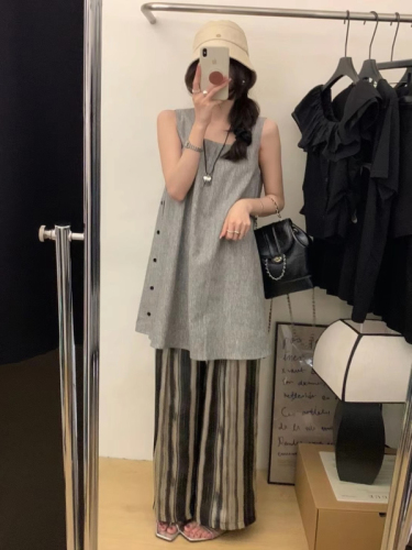 Niche design side button vest dress for women summer loose casual sleeveless A-line skirt for small people