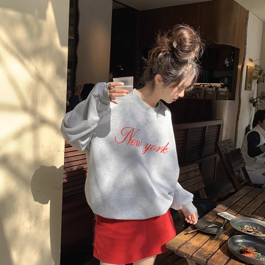 6535 Original Craft Academic Style Contrast Letter Casual Hooded Sweatshirt Women's New American Retro Versatile Long Sleeve