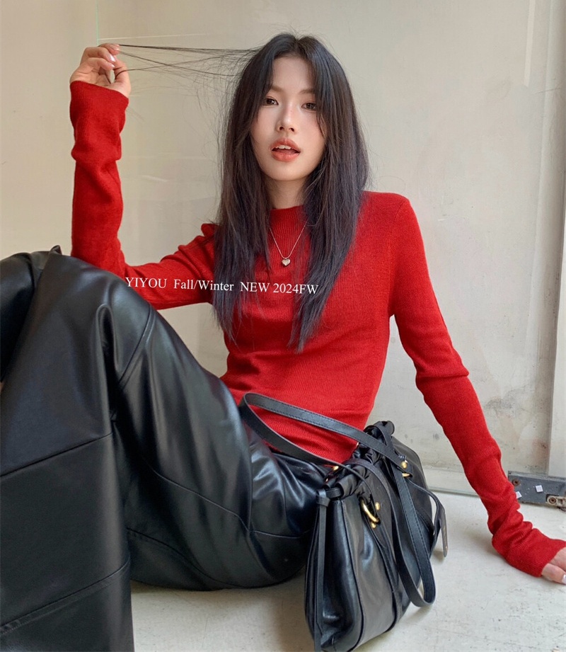 2024 Korea Dongdaemun Autumn and Winter Korean Style Slim Fit Lazy Style Versatile Casual Round Neck Sweater Knitted Sweater for Women