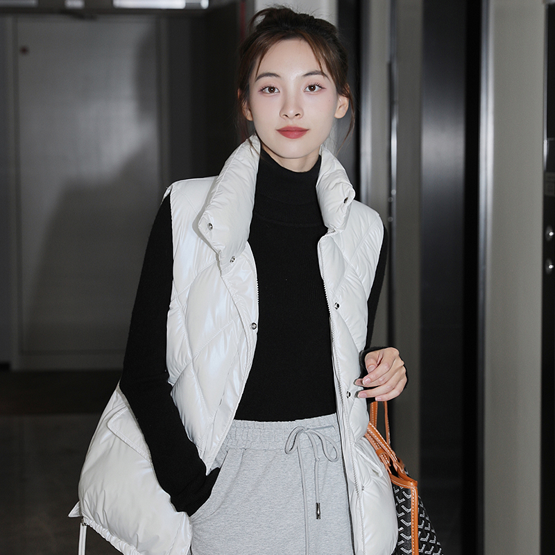 實拍2024羽絨棉馬甲歐洲站輕薄羽絨棉服女短款無袖背心坎肩外