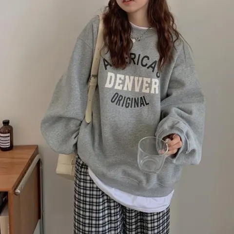 Hollywood Chic Hong Kong Style Ultra Hot Capless Sweatshirt for Women Autumn/Winter Trendy Ins Korean Version Loose Fleece Thick Streetwear 9024