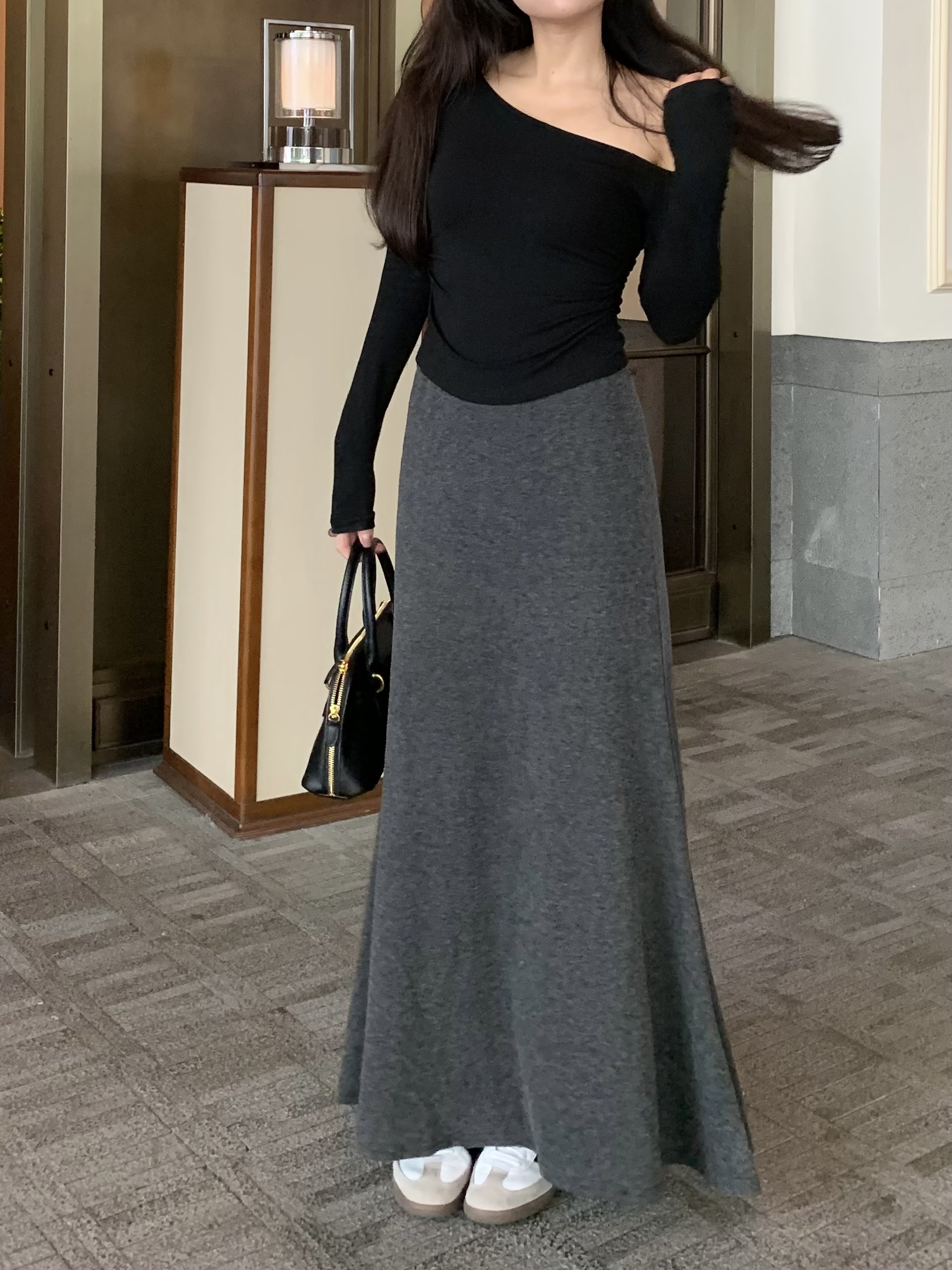 Live shot~ Lazy long skirt, dropped hem, versatile, soft and comfortable, casual, minimalist A-line skirt, fishtail skirt