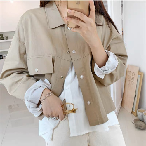 Autumn Harajuku Hong Kong style retro chic design niche casual workwear jacket top short coat women ins trend