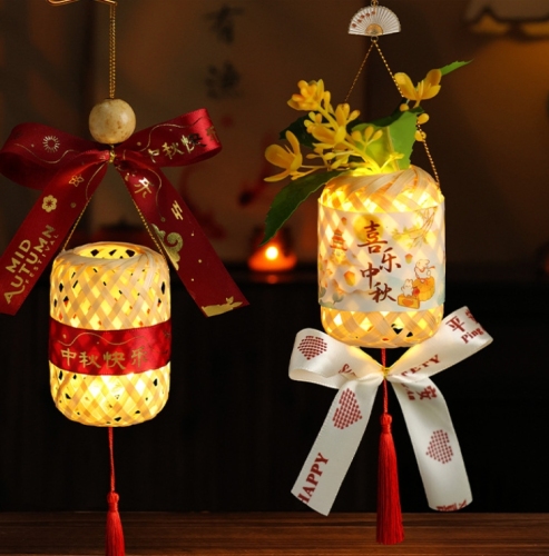 2024 New Mid-Autumn Festival Lanterns Bamboo Small Lanterns Portable Luminous Rabbit Lanterns Small Gifts for Mid-Autumn Festival Stalls