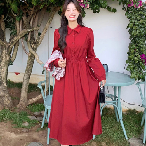 New Chinese style Chinese-style buckle vest two-piece dress for women in autumn and winter, waist slimming red New Year fashion suit