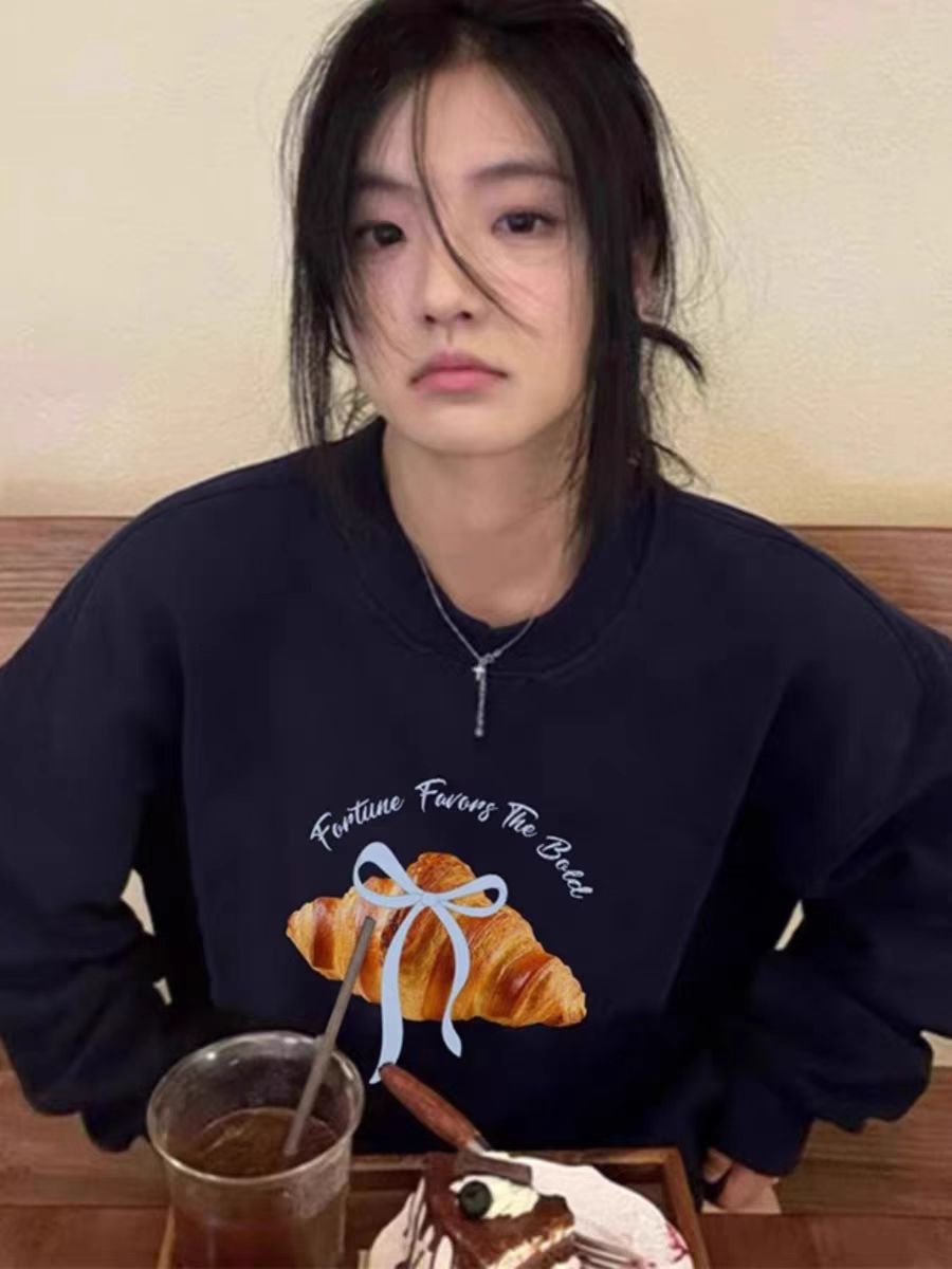 High-quality cotton composite CVC ribbed round neck printed women's couple sweatshirt regular thermal-lined