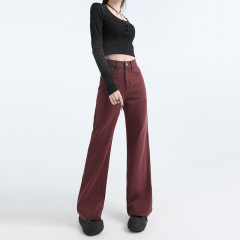 Real-shot Grape Purple Wide-Leg Denim Pants for Women, 2024 Autumn Collection, New Arrival High-Waisted Slimming Straight Leg Style