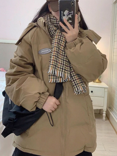 American retro oversize cotton coat for women winter ins Hong Kong style bread coat workwear down jacket female student cotton jacket