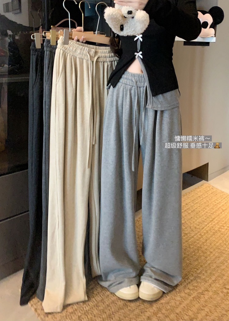 實拍 軟糯慵懶風寬鬆拖地褲休閒褲秋季高腰顯瘦闊腿褲長褲糯米褲