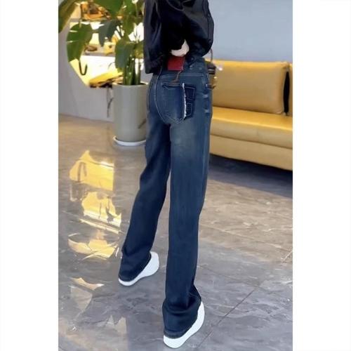 Official picture of plus size straight jeans for women 2024 autumn new slim pants loose casual trousers