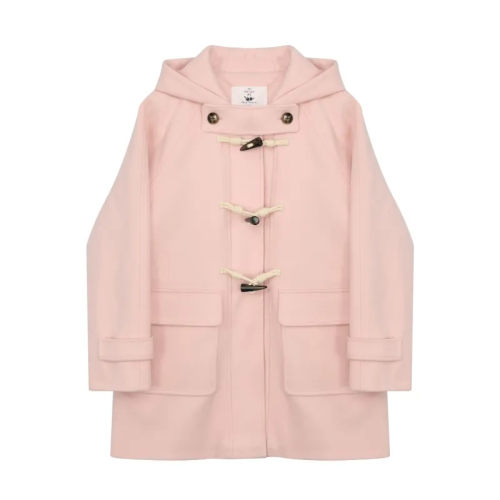 2024 Pink Hooded College Style Horn Button JK Coat for Women Autumn and Winter New Thick Woolen Coat for Small Women