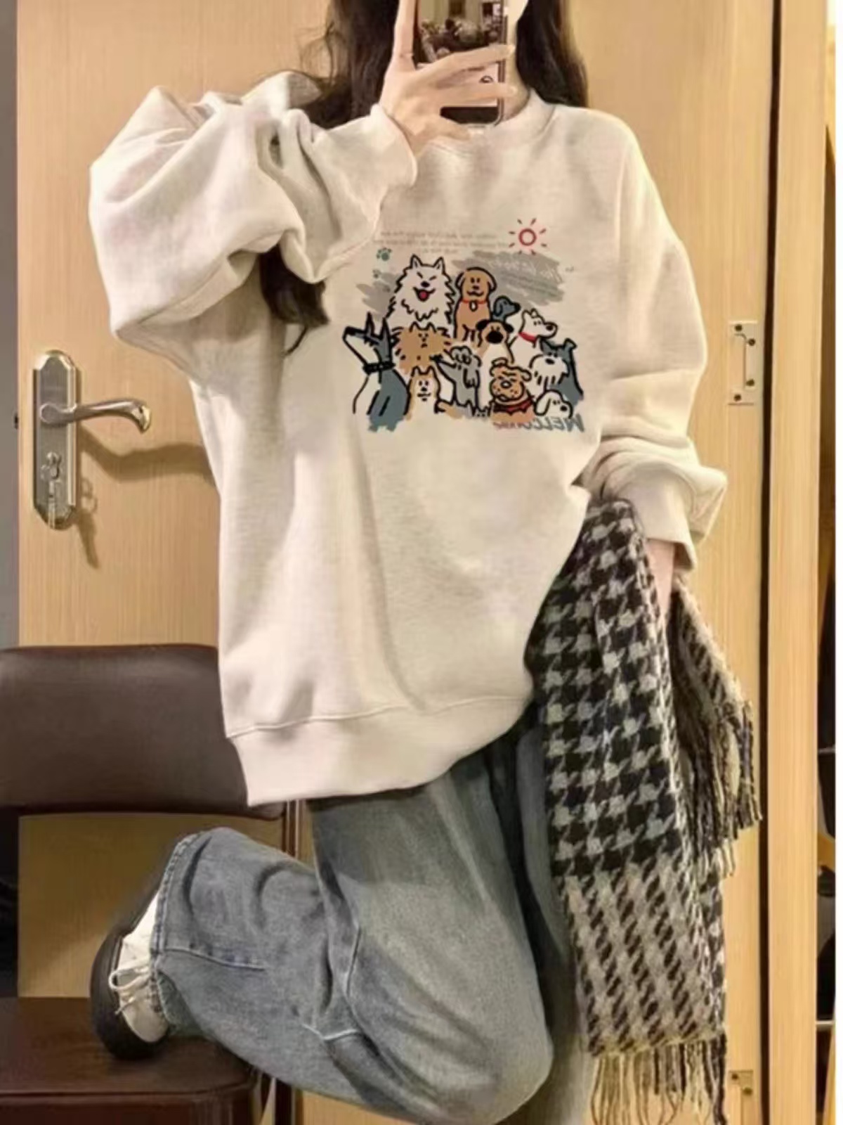 High-quality cotton blend CVC ribbed crew neck printed hoodie for women and men, regular, with thermal lining