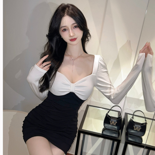 Long-sleeved dress 2024 early autumn new French style chic sexy hip-hugging tight slim skirt women's clothing