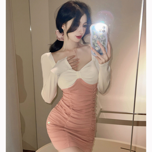 Long-sleeved dress 2024 early autumn new French style chic sexy hip-hugging tight slim skirt women's clothing