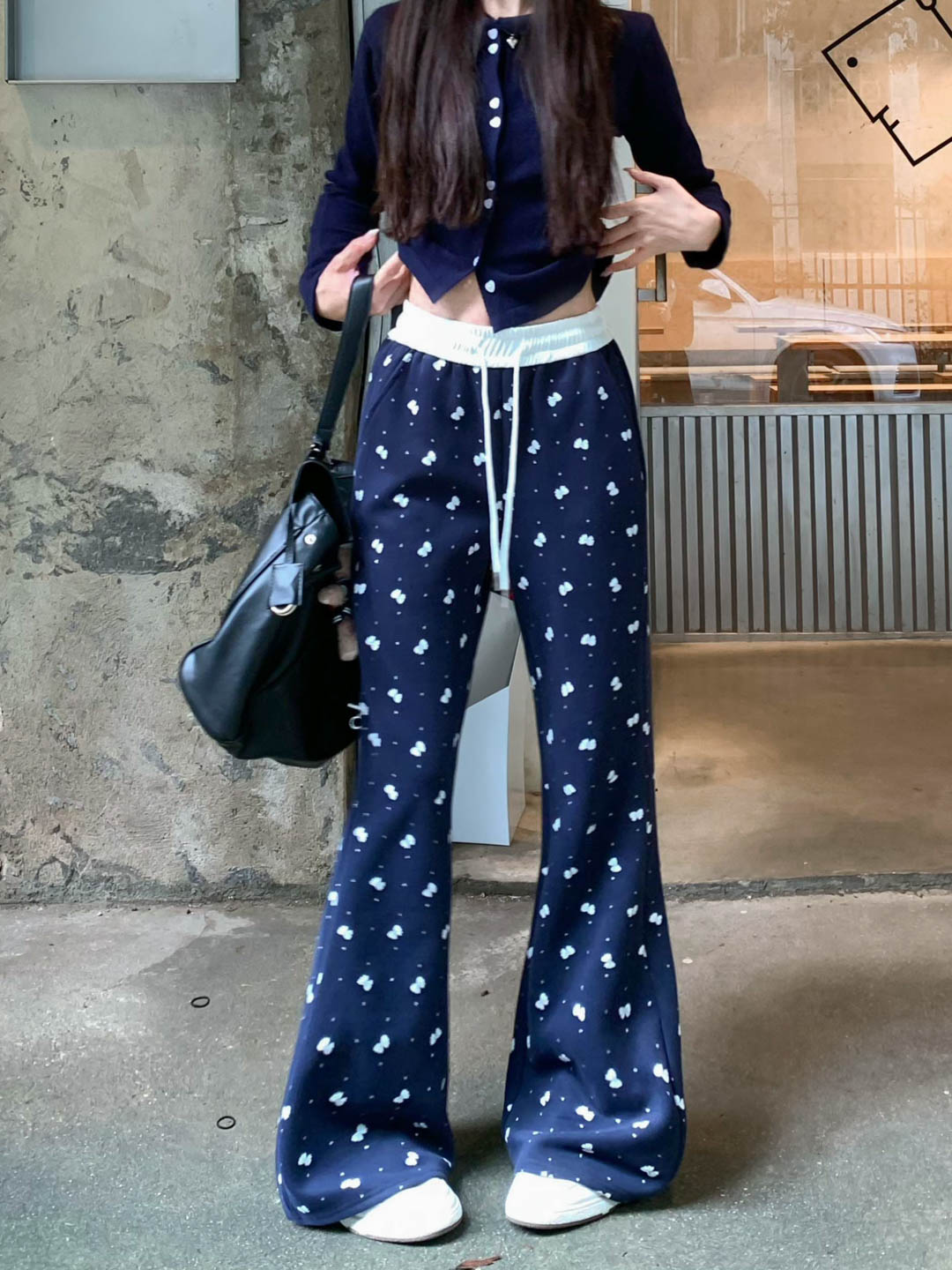 Photographed Autumn New Sweet and Spicy Color Butterfly Knot Print Mini Skirt High-waisted Slimming Casual Ankle Boot Pants