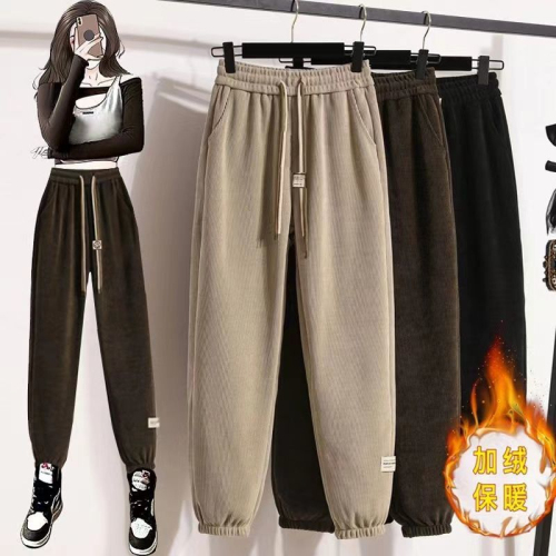 European cotton velvet composite super sweatpants women's winter loose leggings harem pants high waist casual slimming warm pants