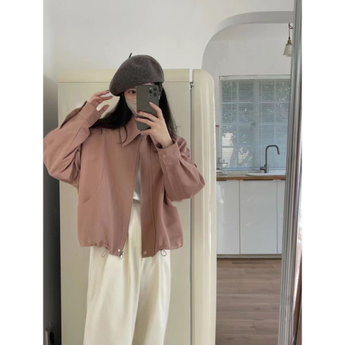 2024 New Autumn Dongdaemun New Korean Style Simple Drawstring Retro Lapel Loose Thin Jacket Solid Color Jacket for Women