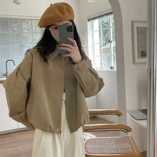 2024 New Autumn Dongdaemun New Korean Style Simple Drawstring Retro Lapel Loose Thin Jacket Solid Color Jacket for Women