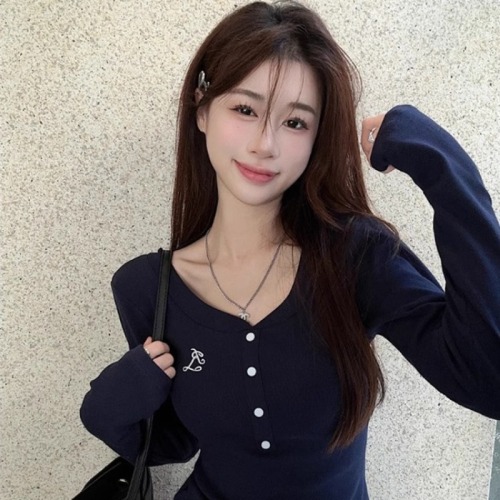 Real shot - 92 cotton/8 spandex 40 count 220g pure cotton 2024 autumn and winter embroidered letter button 