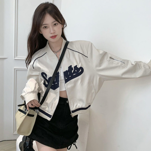 Retro embroidered baseball uniform women's tops autumn and winter new loose short long-sleeved design jacket jacket ins