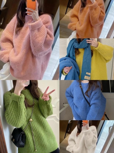 Korean lazy style pink loose pullover first love pink sweater for women in autumn and winter style cashmere