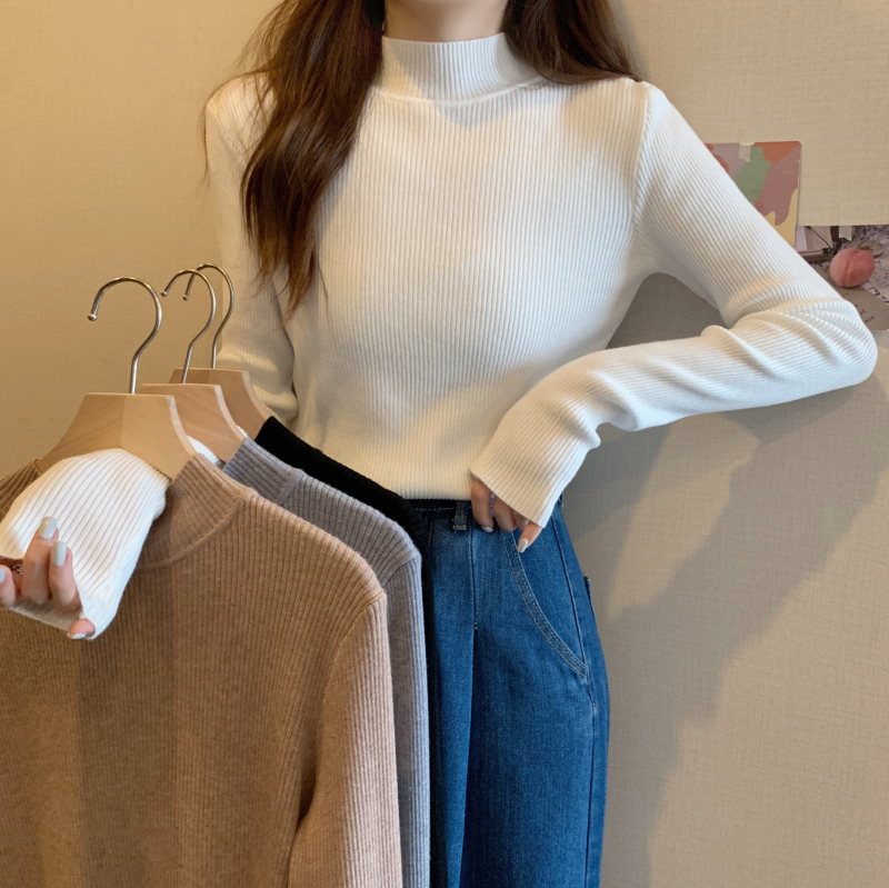 秋冬大碼女裝簡約百搭半高領打底毛衣針織衫上衣