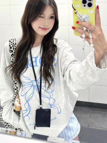 Pure cotton personalized printed long-sleeved T-shirt for women, white contrasting color, simple inner layer, high-end bottoming top