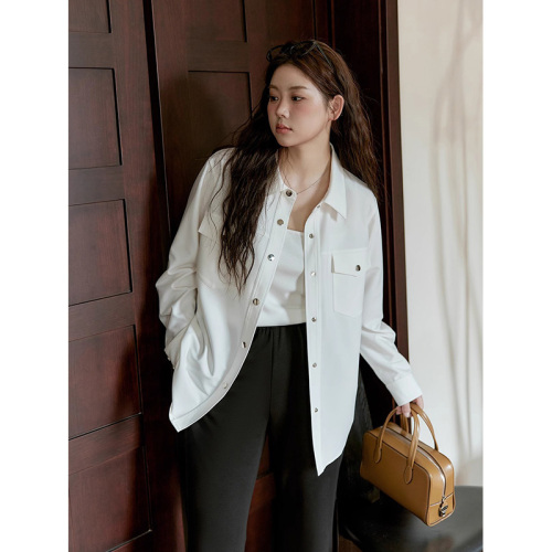 Simple and light workwear jacket, designer pocket jacket top, women's autumn long-sleeved black shirt