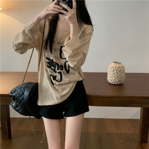 Real shot real autumn sun protection blouse printed long-sleeved T-shirt loose thin top for women