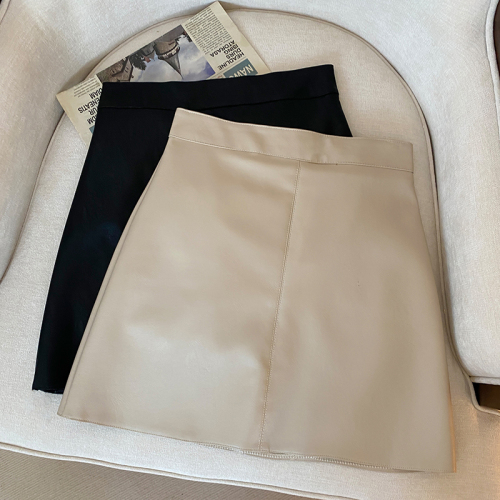 Real photos of autumn and winter skirts, leather skirts, women's A-line skirts, short skirts, high-waisted PU skirts, hip-hugging small leather skirts