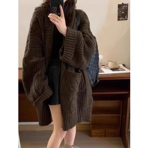 Korean Sweater Lazy Style 2024 Loose Knitted Sweater Cardigan Women's Jacket Mid-Length Thickened Autumn and Winter Outerwear