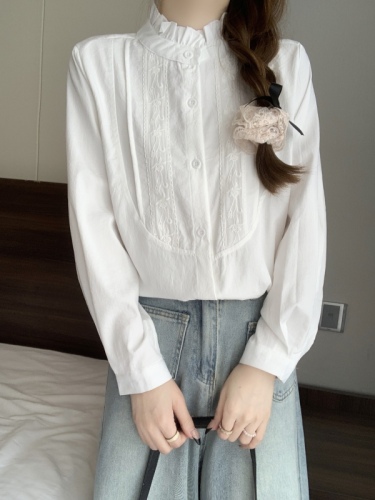 Real shot, original fabric, three standards, 2024 autumn new model, stand-up collar, long-sleeved blouse, fungus top