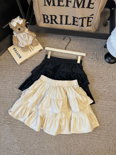 Real shot of high-waisted cake skirt for autumn and winter new style ruffled skirt for women slimming and wide A-line skirt with tutu skirt