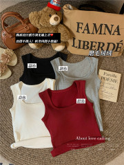 實拍~韓版方領磨毛保暖背心秋冬修身內搭無袖打底上衣