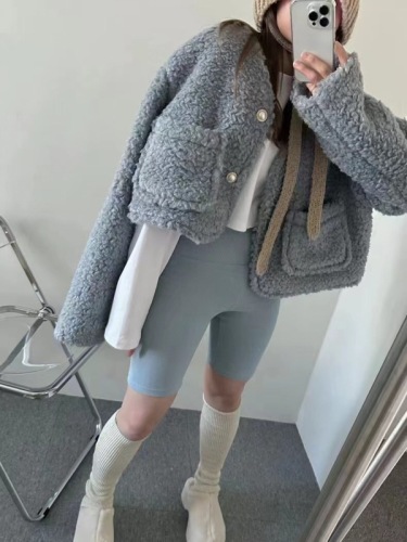 Korean chic small fresh lamb wool long-sleeved cardigan thickened short coat women's small fragrance jacket