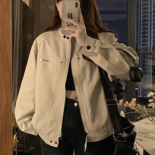 Off-white work jacket women's short 2024 spring and autumn new Korean style small versatile casual jacket trendy tops