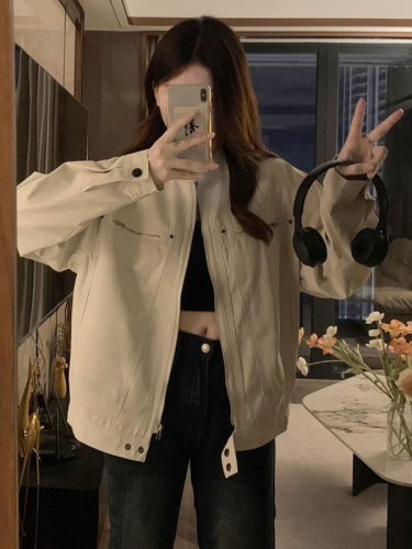 Off-white work jacket women's short 2024 spring and autumn new Korean style small versatile casual jacket trendy tops