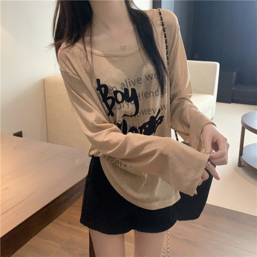 Real shot real autumn sun protection blouse printed long-sleeved T-shirt loose thin top for women