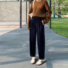 Real shots of good quality narrow wide-leg pants knitted denim women's autumn elastic waist straight pants stretch harem pants women