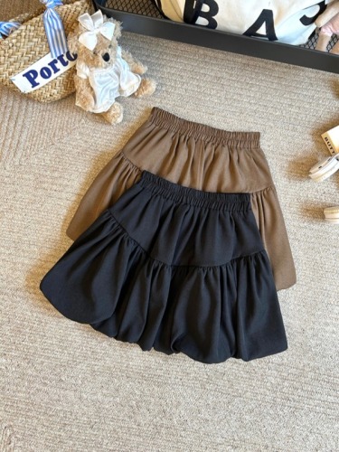 Real shot of autumn and winter high-waisted tutu skirt, bud skirt, short skirt, elastic waist, pleated A-line lantern skirt