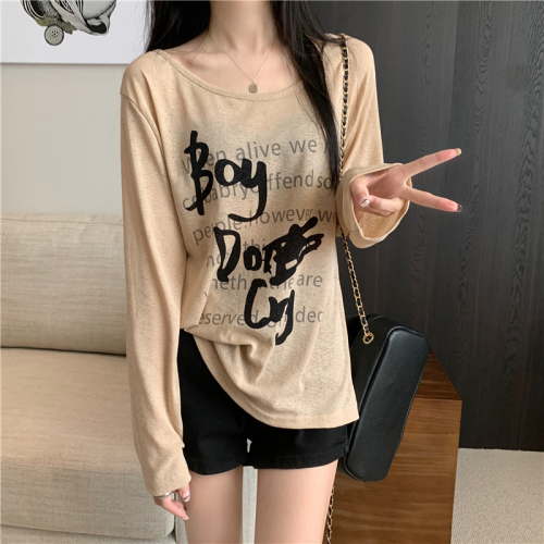 Real shot real autumn sun protection blouse printed long-sleeved T-shirt loose thin top for women