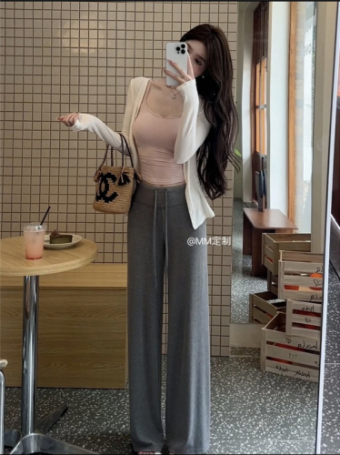 Actual shot ~ Lazy Droopy Pants 2024 Autumn New Versatile Drapey High Waisted Loose Slim Drawstring Casual Pants