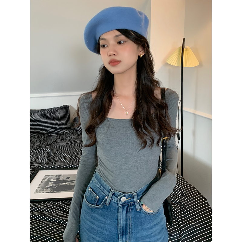 Photo-shoot new early autumn design sense niche V-neck long-sleeve basic versatile women's slimming outerwear top
