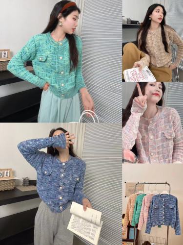 Real shot of Korean version of sweet colorful dot sweater jacket for women in autumn and winter new style lazy style fashionable knitted cardigan top