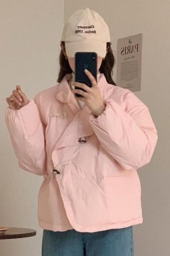 2024 Korean version for women, all-match cute style crescent button bread coat, down cotton coat, short loose slimming thick coat